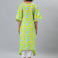 Janasya Women's Yellow Cotton Floral Print Casual Kaftan Kurta | Swadesiicart