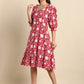 Janasya Women's Red Cotton Floral Printed A-line Western Dress | Swadesiicart