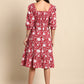 Janasya Women's Red Cotton Floral Printed A-line Western Dress | Swadesiicart