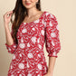 Janasya Women's Red Cotton Floral Printed A-line Western Dress | Swadesiicart