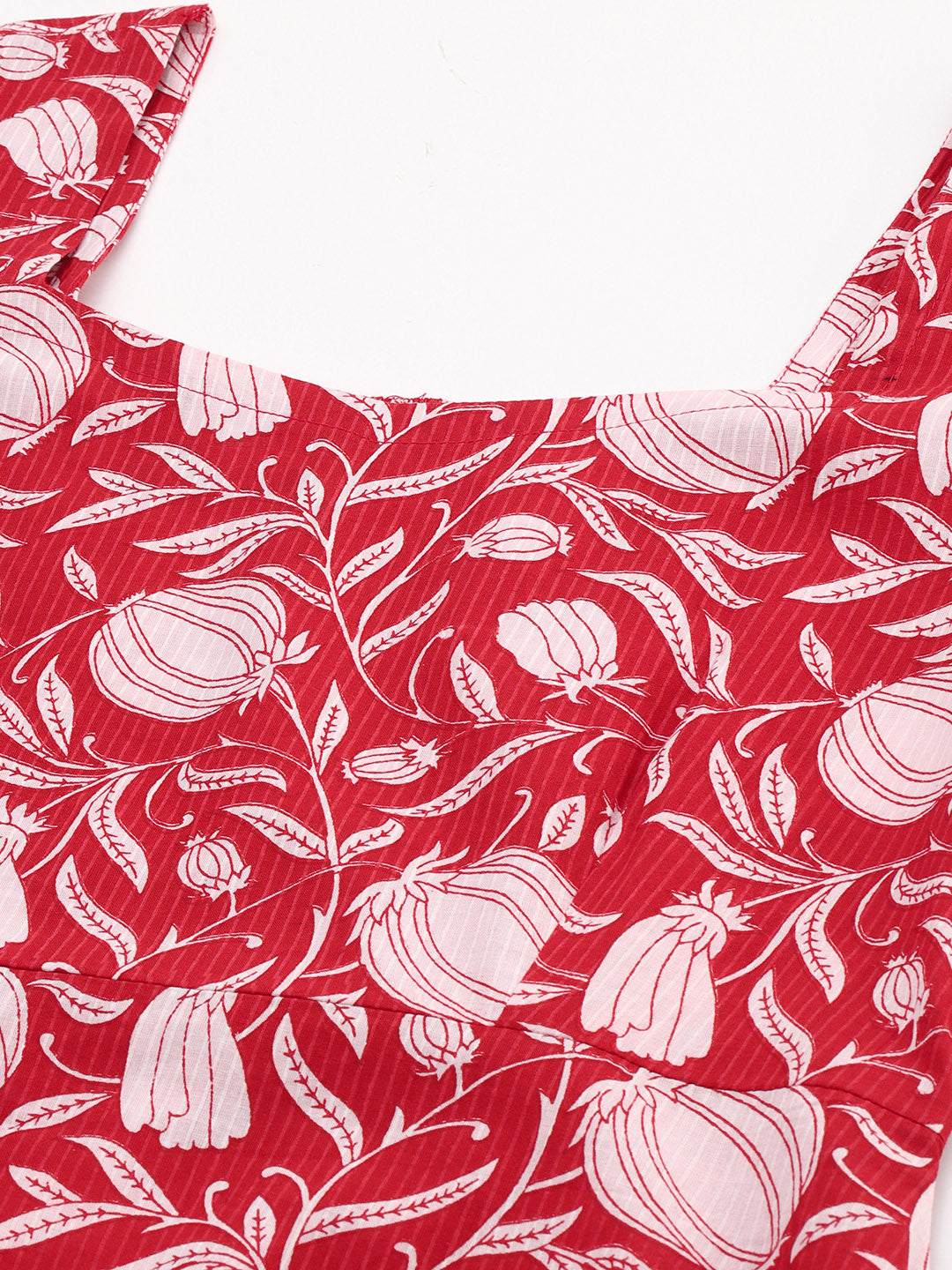 Janasya Women's Red Cotton Floral Printed A-line Western Dress | Swadesiicart