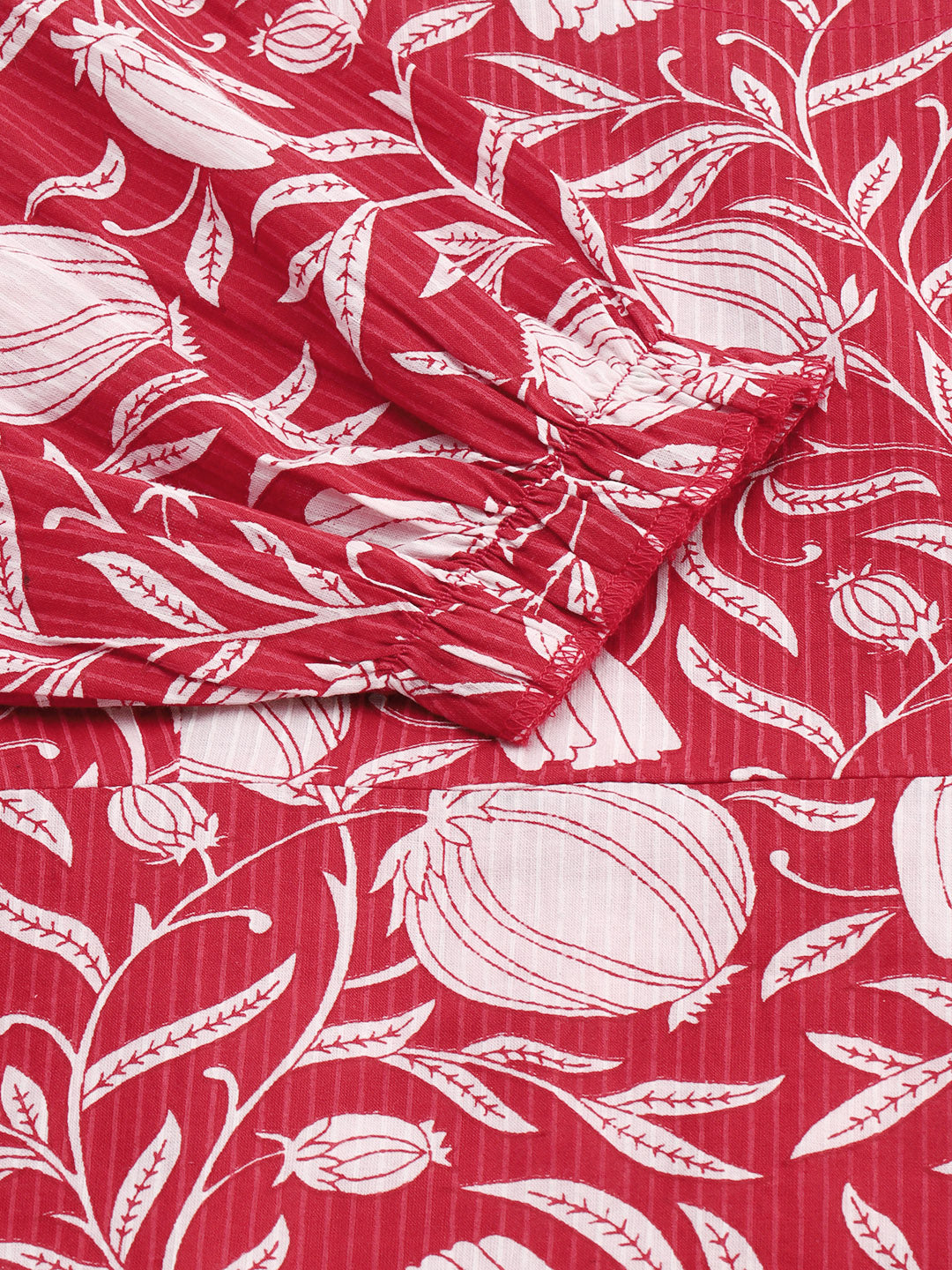 Janasya Women's Red Cotton Floral Printed A-line Western Dress | Swadesiicart