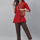 Janasya Women's Maroon Rayon Slub Embroidered A-Line Tunic | Swadesiicart