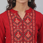 Janasya Women's Maroon Rayon Slub Embroidered A-Line Tunic | Swadesiicart