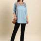Janasya Women's Light Blue Rayon Slub Embroidered Regular Tunic | Swadesiicart