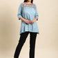Janasya Women's Light Blue Rayon Slub Embroidered Regular Tunic | Swadesiicart