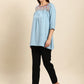 Janasya Women's Light Blue Rayon Slub Embroidered Regular Tunic | Swadesiicart