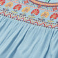 Janasya Women's Light Blue Rayon Slub Embroidered Regular Tunic | Swadesiicart