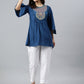 Janasya Women's Blue Rayon Slub Embroidered Regular Tunic | Swadesiicart