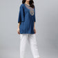 Janasya Women's Blue Rayon Slub Embroidered Regular Tunic | Swadesiicart