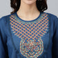 Janasya Women's Blue Rayon Slub Embroidered Regular Tunic | Swadesiicart
