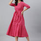 Janasya Women's Pink Cotton Woven Design Tiered Western Dress | Swadesiicart