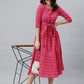 Janasya Women's Pink Cotton Woven Design Tiered Western Dress | Swadesiicart