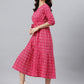 Janasya Women's Pink Cotton Woven Design Tiered Western Dress | Swadesiicart
