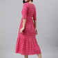 Janasya Women's Pink Cotton Woven Design Tiered Western Dress | Swadesiicart