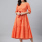 Janasya Women's Orange Cotton Woven Design Tiered Western Dress | Swadesiicart