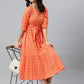 Janasya Women's Orange Cotton Woven Design Tiered Western Dress | Swadesiicart