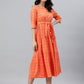 Janasya Women's Orange Cotton Woven Design Tiered Western Dress | Swadesiicart