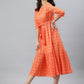 Janasya Women's Orange Cotton Woven Design Tiered Western Dress | Swadesiicart