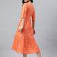 Janasya Women's Orange Cotton Woven Design Tiered Western Dress | Swadesiicart