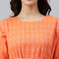 Janasya Women's Orange Cotton Woven Design Tiered Western Dress | Swadesiicart