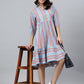 Janasya Women's Sky Blue Cotton Blend Striped Flared Western Dress | Swadesiicart