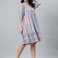 Janasya Women's Sky Blue Cotton Blend Striped Flared Western Dress | Swadesiicart