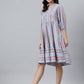Janasya Women's Sky Blue Cotton Blend Striped Flared Western Dress | Swadesiicart