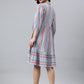 Janasya Women's Sky Blue Cotton Blend Striped Flared Western Dress | Swadesiicart