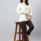Janasya Women's Cream Rayon Slub Embroidered A-Line Top | Swadesiicart