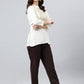 Janasya Women's Cream Rayon Slub Embroidered A-Line Top | Swadesiicart