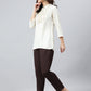 Janasya Women's Cream Rayon Slub Embroidered A-Line Top | Swadesiicart
