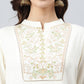 Janasya Women's Cream Rayon Slub Embroidered A-Line Top | Swadesiicart