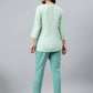 Janasya Women's Light Green Rayon Slub Embroidered A-Line Top | Swadesiicart