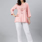 Janasya Women's Light Pink Rayon Slub Embroidered A-Line Top | Swadesiicart