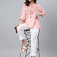 Janasya Women's Light Pink Rayon Slub Embroidered A-Line Top | Swadesiicart