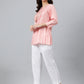 Janasya Women's Light Pink Rayon Slub Embroidered A-Line Top | Swadesiicart