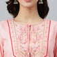 Janasya Women's Light Pink Rayon Slub Embroidered A-Line Top | Swadesiicart