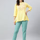 Janasya Women's Yellow Rayon Slub Embroidered A-Line Top | Swadesiicart