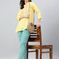 Janasya Women's Yellow Rayon Slub Embroidered A-Line Top | Swadesiicart
