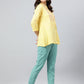 Janasya Women's Yellow Rayon Slub Embroidered A-Line Top | Swadesiicart