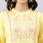 Janasya Women's Yellow Rayon Slub Embroidered A-Line Top | Swadesiicart