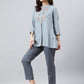 Janasya Women's Blue Rayon Slub Embroidered A-Line Top | Swadesiicart