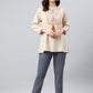 Janasya Women's Beige Rayon Slub Embroidered A-Line Top | Swadesiicart