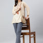 Janasya Women's Beige Rayon Slub Embroidered A-Line Top | Swadesiicart