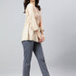 Janasya Women's Beige Rayon Slub Embroidered A-Line Top | Swadesiicart