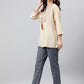 Janasya Women's Beige Rayon Slub Embroidered A-Line Top | Swadesiicart