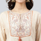 Janasya Women's Beige Rayon Slub Embroidered A-Line Top | Swadesiicart