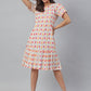 Janasya Women's Off White Cotton Printed A-line Western Dress | Swadesiicart