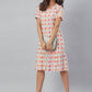 Janasya Women's Off White Cotton Printed A-line Western Dress | Swadesiicart